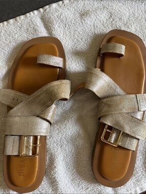 Gold / Silver Metallic Strappy Leather Sandals